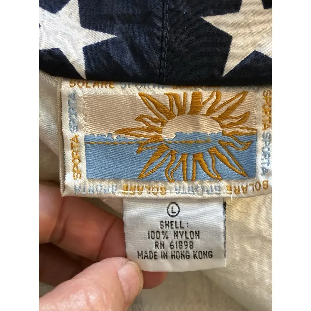 VTG 80s USA Flag Jacket Converts To Backpack Parachute Americana Stars Stripes L